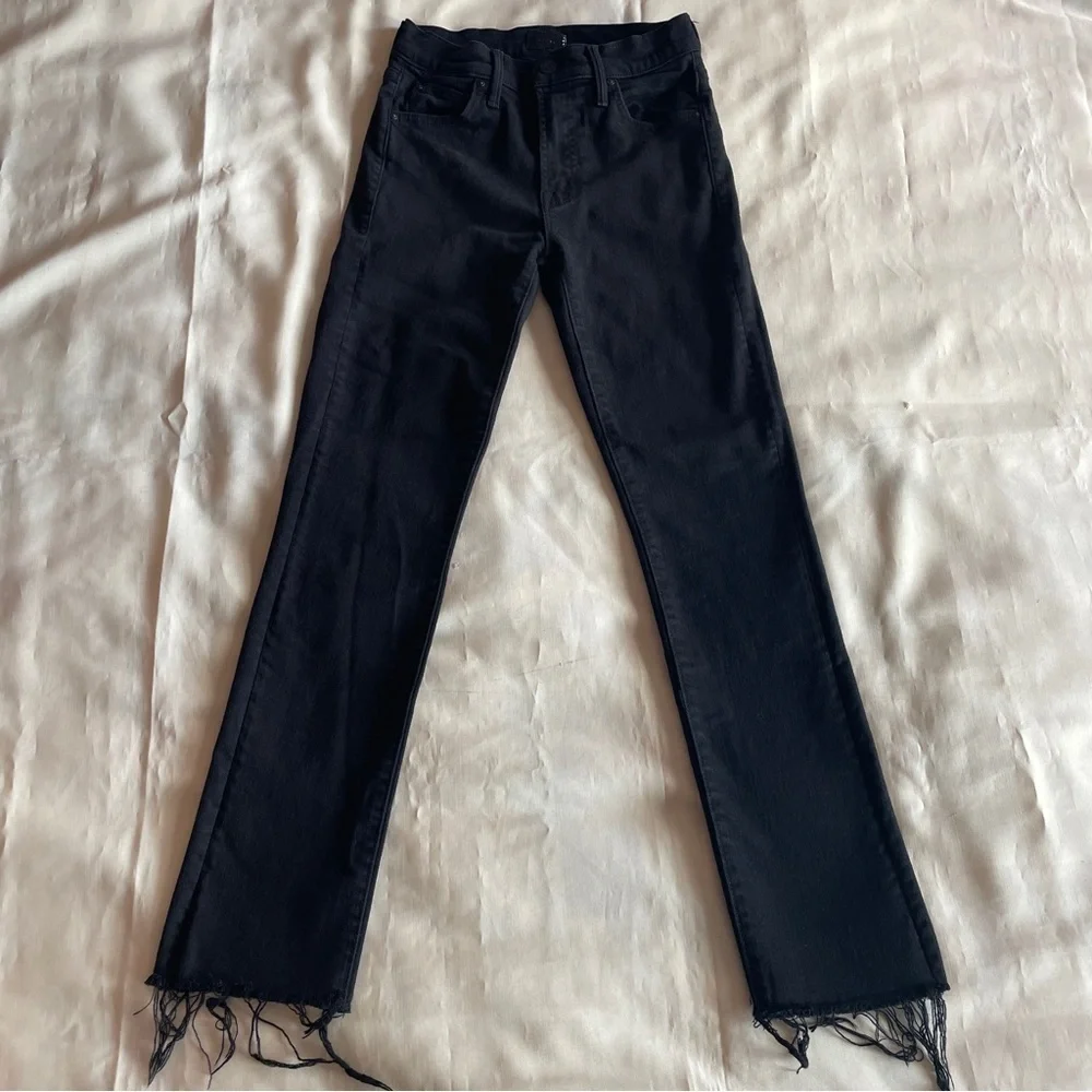 MOTHER- The Rascal Ankle Fray in Black Pitch Straight Leg Jeans Mid Rise Size 24
